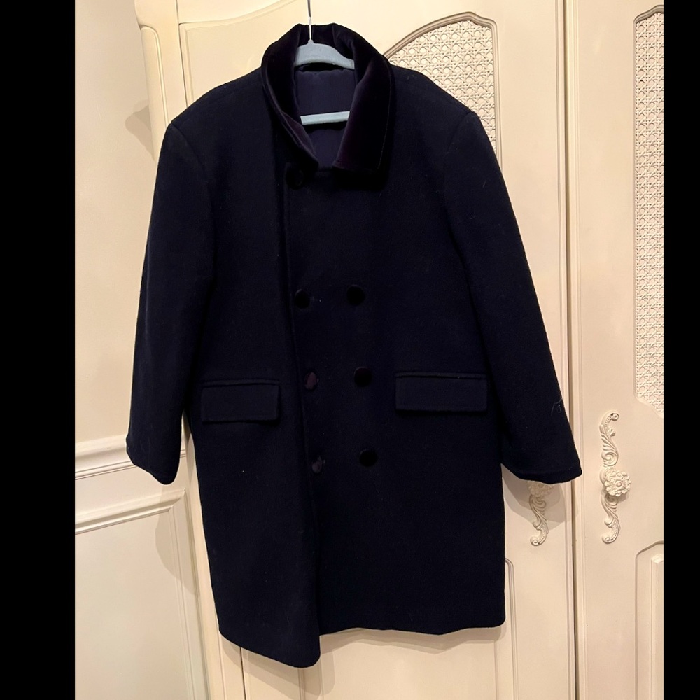 Child navy blue velvet collar wool coat size 7